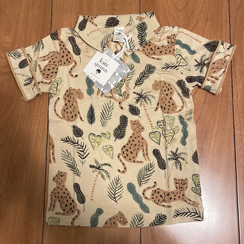 Kate Quinn Piped Polo Leopard Short Sleeve 18-24M Super Soft Bamboo NWT